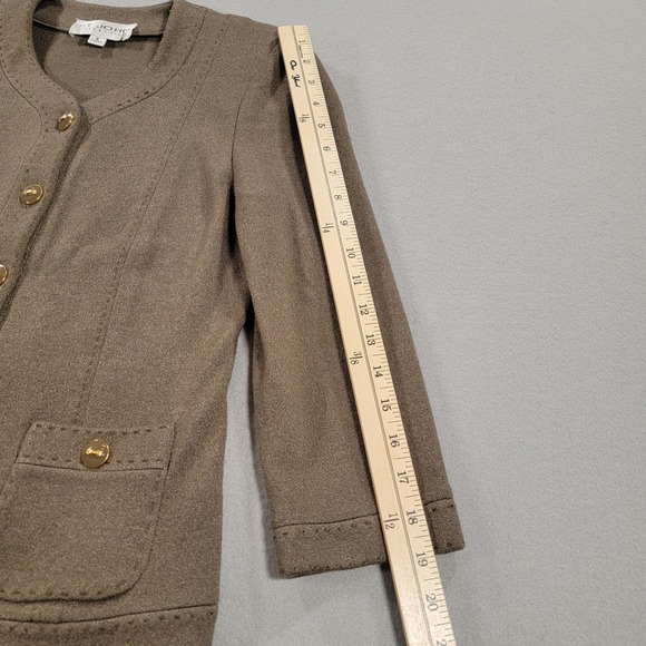 Vintage St John Collection Skirt Suit Brown Knit Gold Buttons USA Womens Set 6 8 - Picture 8 of 16